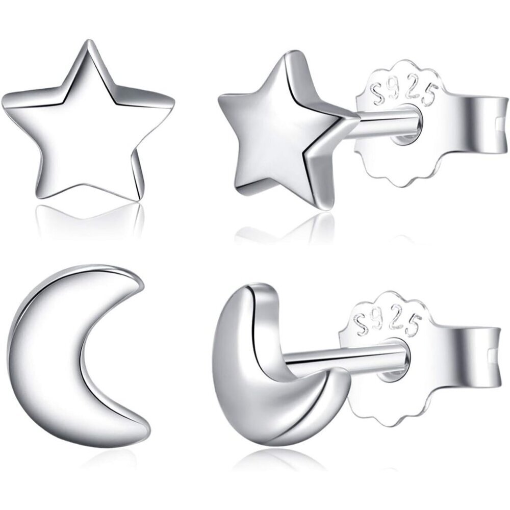 Sterling Silver Star Moon Stud Earrings for Women Minimalist Gift